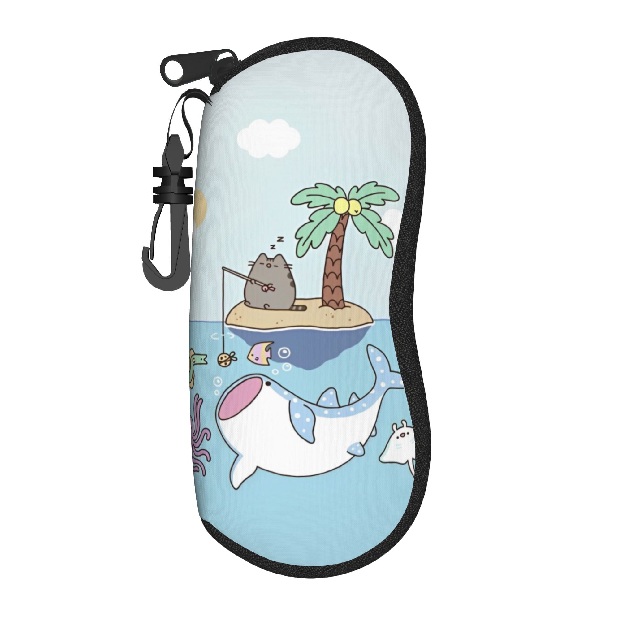 Fishing Bag Waterproof - 面白いP-Pusheencatsフィッシンググラスケース 男女兼用 防水ジッパー かわいい読書用収納ボックス 魅力的なサングラスボックス