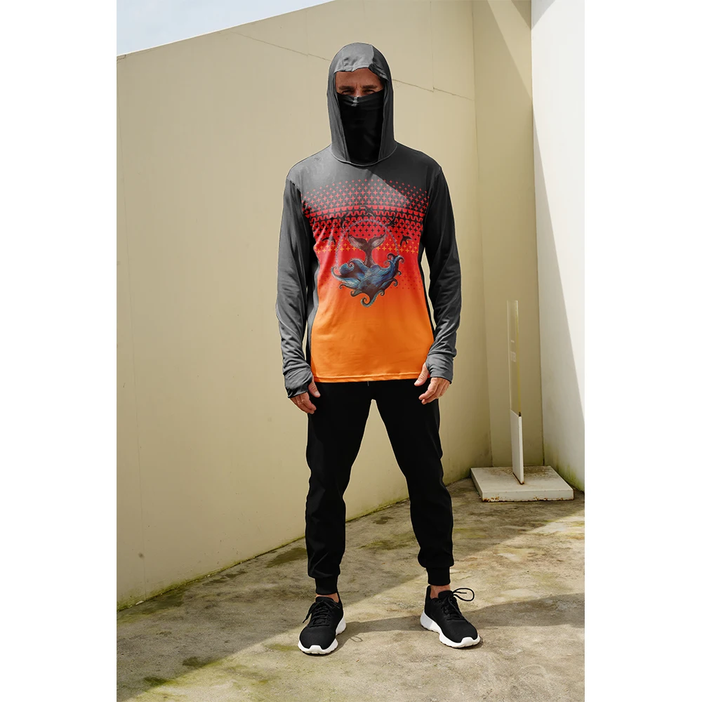 Fishing Mask Sun Protection - 釣り用シャツ メンズ 日焼け防止 フード付きマスク 一体型 釣り服