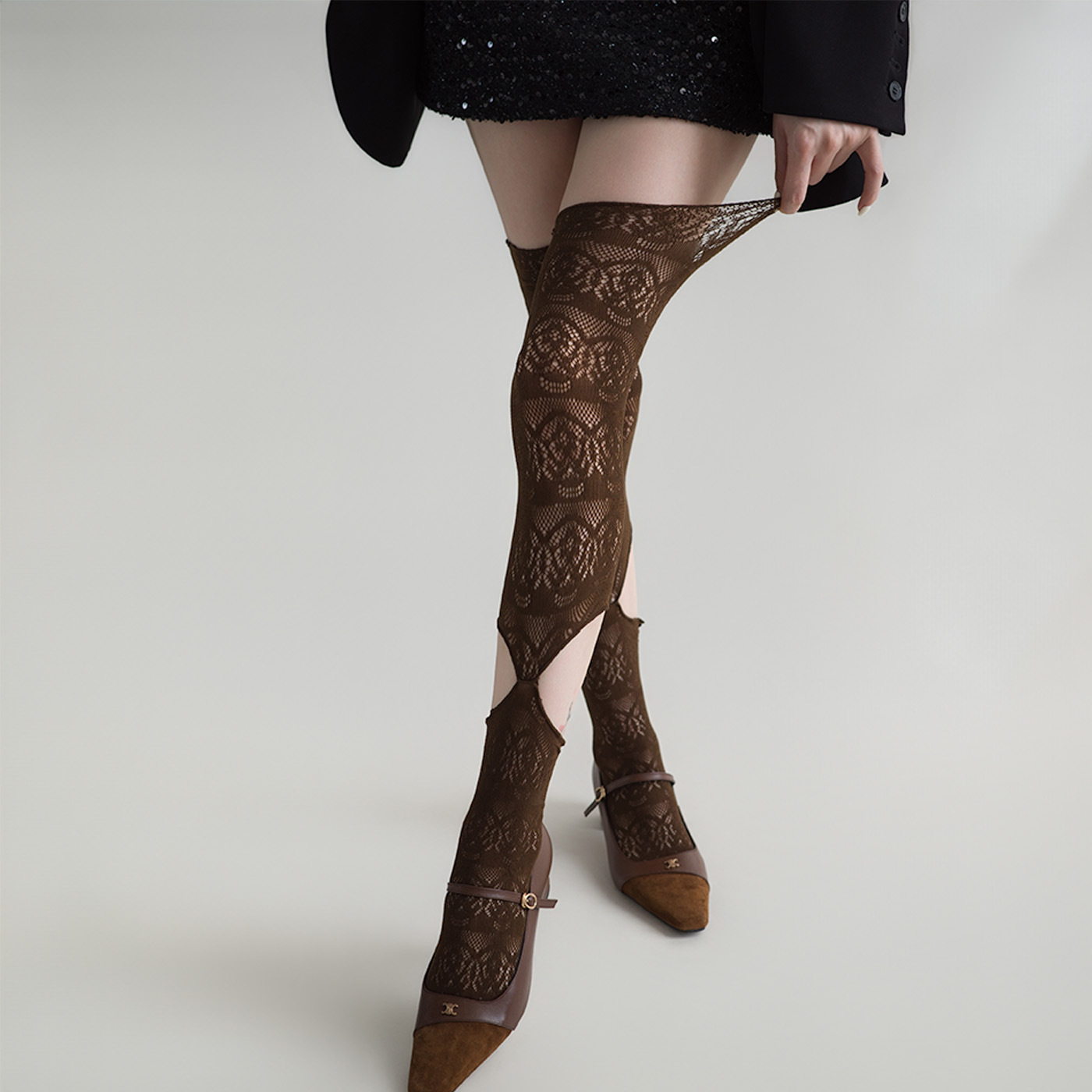 Fishing Socks - 女性のレース中空オーバーニーストッキングセクシーな甘い花スタイル太ももストッキングゴシックスプライシング網ストッキングロングソックス