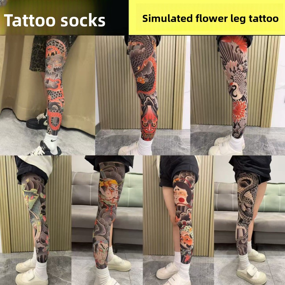 フルレッグフェイクタトゥーソックス、日焼け防止プリントタイツ - Fishing Socks のレビューと価格