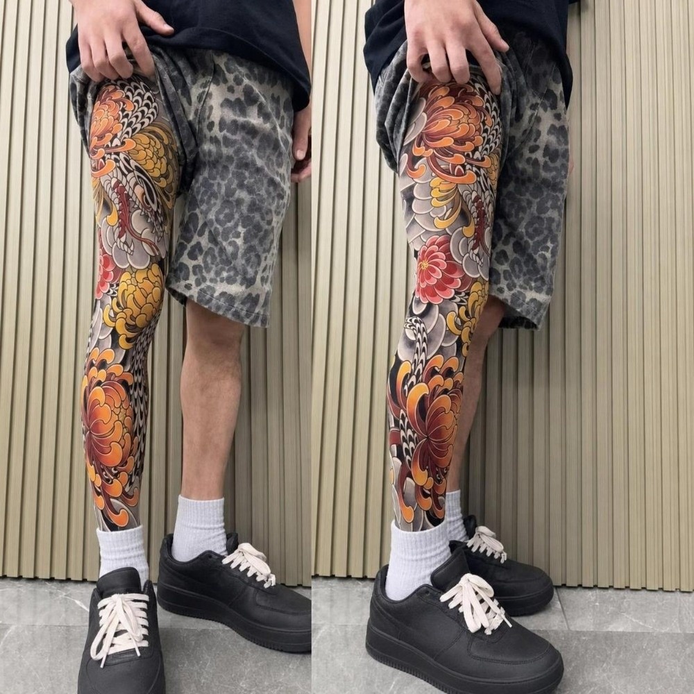 フルレッグフェイクタトゥーソックス、日焼け防止プリントタイツ - Fishing Socks のレビューと価格