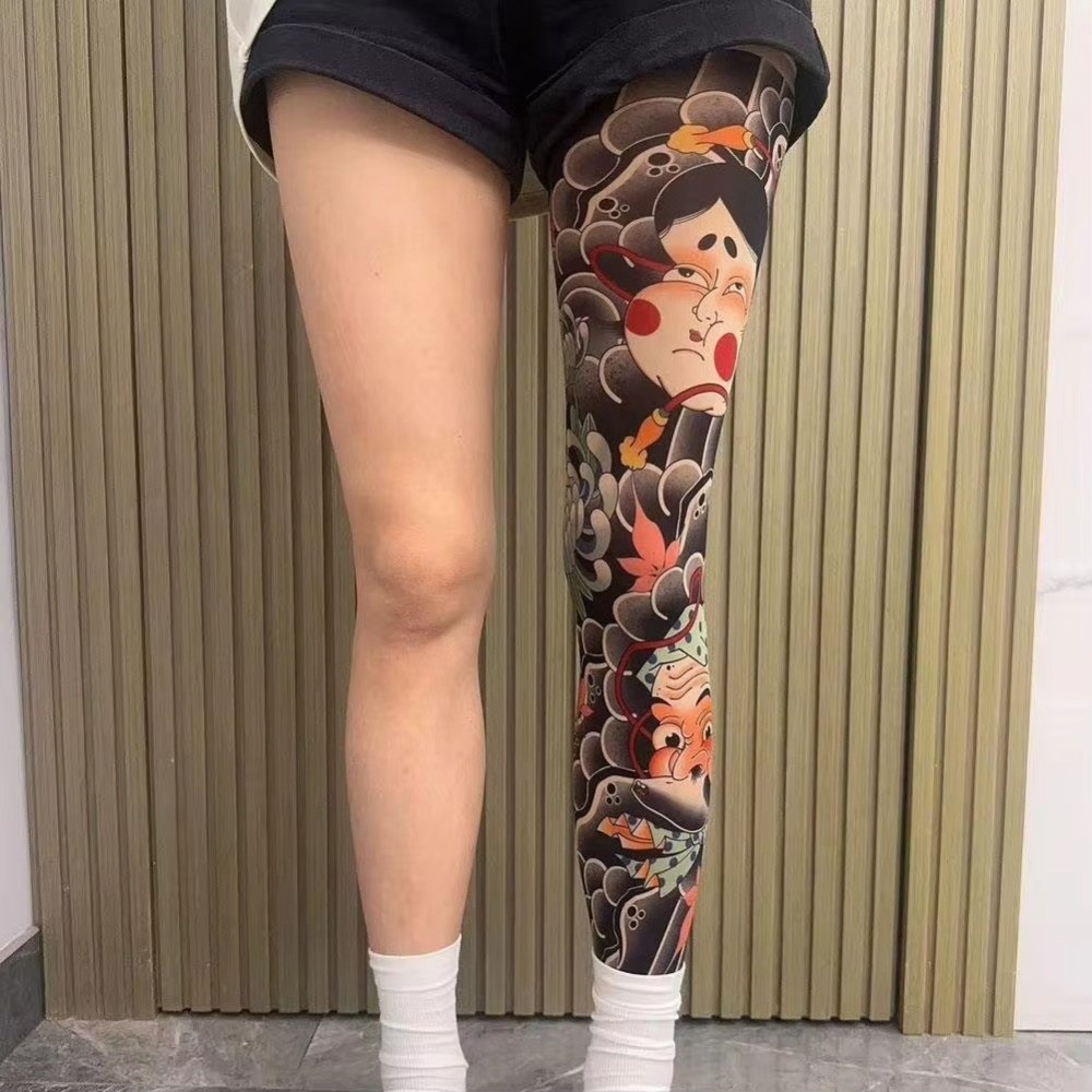 フルレッグフェイクタトゥーソックス、日焼け防止プリントタイツ - Fishing Socks のレビューと価格